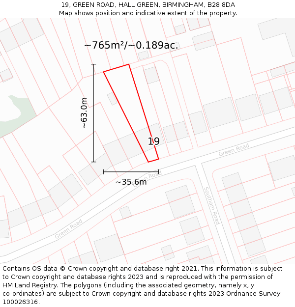 19, GREEN ROAD, HALL GREEN, BIRMINGHAM, B28 8DA: Plot and title map