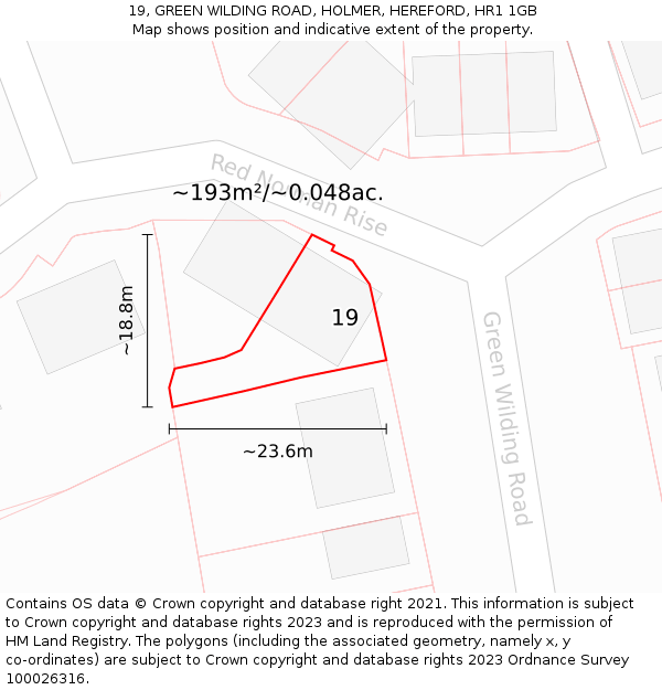 19, GREEN WILDING ROAD, HOLMER, HEREFORD, HR1 1GB: Plot and title map