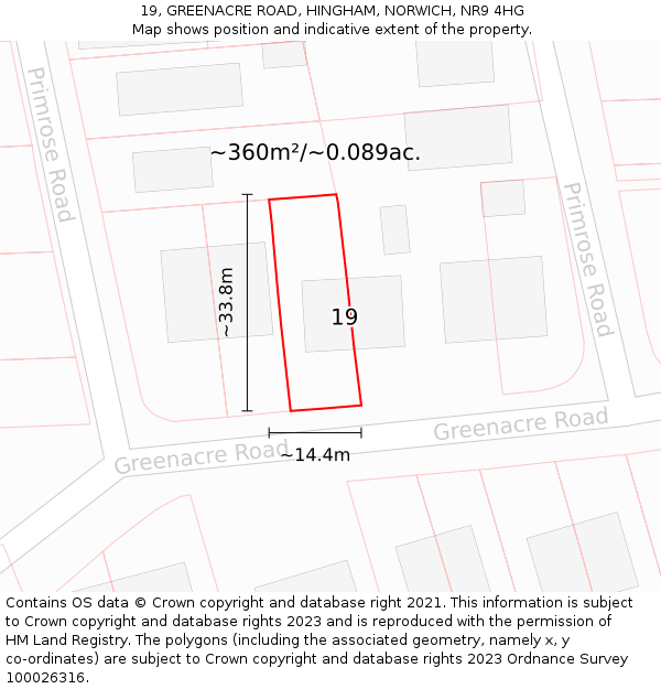 19, GREENACRE ROAD, HINGHAM, NORWICH, NR9 4HG: Plot and title map