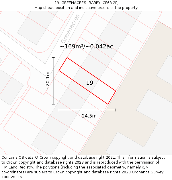 19, GREENACRES, BARRY, CF63 2PJ: Plot and title map