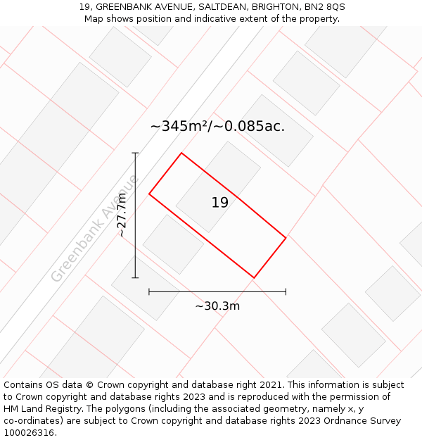 19, GREENBANK AVENUE, SALTDEAN, BRIGHTON, BN2 8QS: Plot and title map