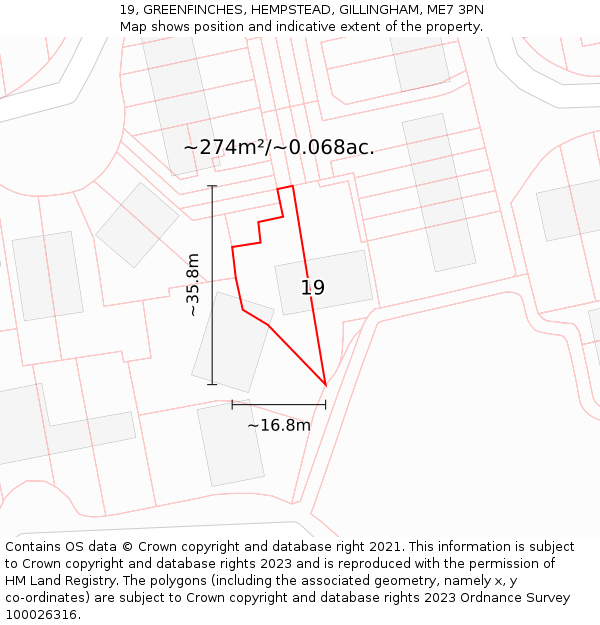 19, GREENFINCHES, HEMPSTEAD, GILLINGHAM, ME7 3PN: Plot and title map