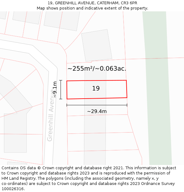 19, GREENHILL AVENUE, CATERHAM, CR3 6PR: Plot and title map