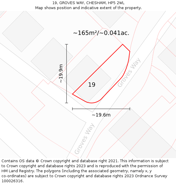 19, GROVES WAY, CHESHAM, HP5 2WL: Plot and title map