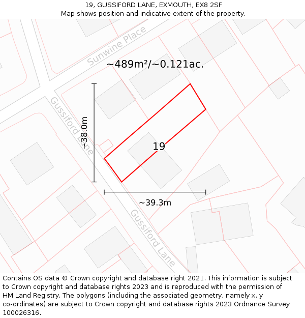 19, GUSSIFORD LANE, EXMOUTH, EX8 2SF: Plot and title map