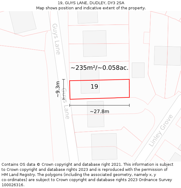 19, GUYS LANE, DUDLEY, DY3 2SA: Plot and title map