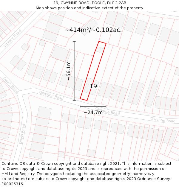 19, GWYNNE ROAD, POOLE, BH12 2AR: Plot and title map