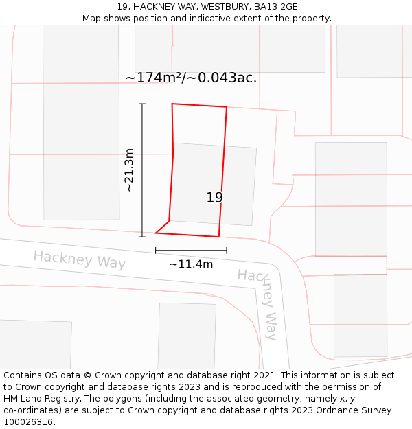 19, HACKNEY WAY, WESTBURY, BA13 2GE: Plot and title map