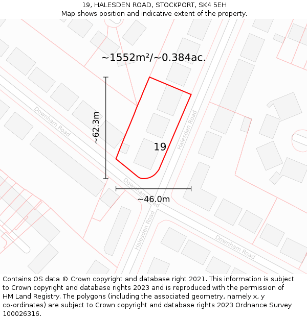 19, HALESDEN ROAD, STOCKPORT, SK4 5EH: Plot and title map
