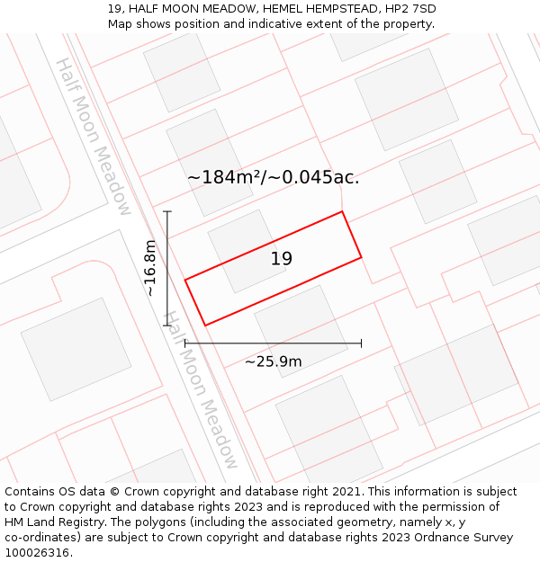 19, HALF MOON MEADOW, HEMEL HEMPSTEAD, HP2 7SD: Plot and title map