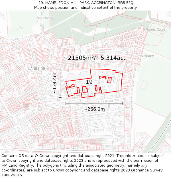 19, HAMBLEDON MILL PARK, ACCRINGTON, BB5 5FQ: Plot and title map