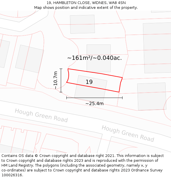 19, HAMBLETON CLOSE, WIDNES, WA8 4SN: Plot and title map