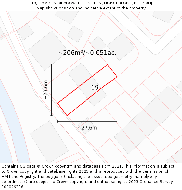 19, HAMBLIN MEADOW, EDDINGTON, HUNGERFORD, RG17 0HJ: Plot and title map