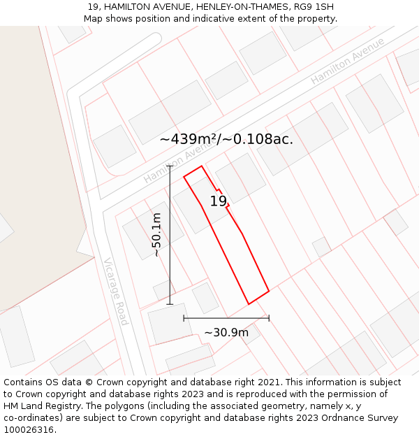 19, HAMILTON AVENUE, HENLEY-ON-THAMES, RG9 1SH: Plot and title map