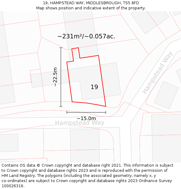 19, HAMPSTEAD WAY, MIDDLESBROUGH, TS5 8FD: Plot and title map