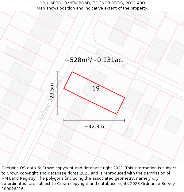 19, HARBOUR VIEW ROAD, BOGNOR REGIS, PO21 4RQ: Plot and title map