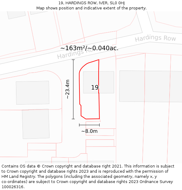 19, HARDINGS ROW, IVER, SL0 0HJ: Plot and title map