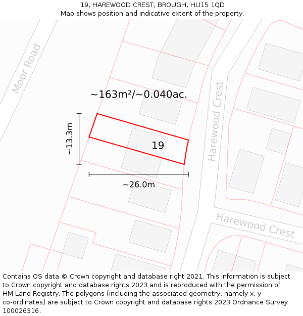 19, HAREWOOD CREST, BROUGH, HU15 1QD: Plot and title map