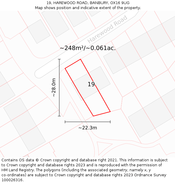 19, HAREWOOD ROAD, BANBURY, OX16 9UG: Plot and title map