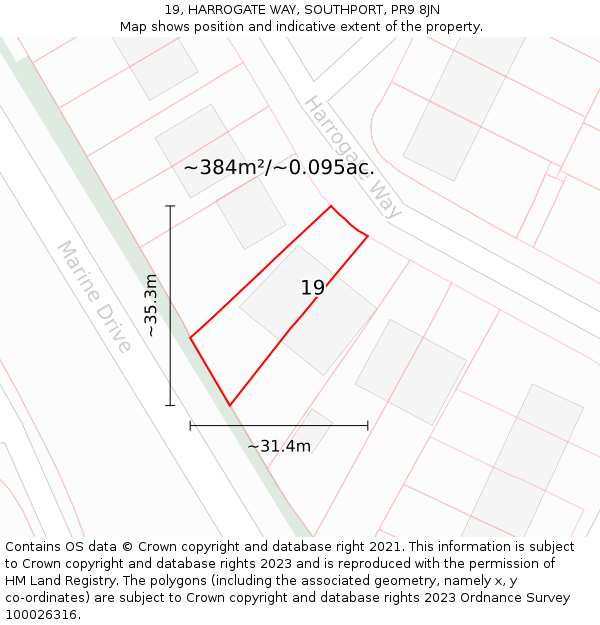 19, HARROGATE WAY, SOUTHPORT, PR9 8JN: Plot and title map