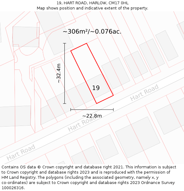 19, HART ROAD, HARLOW, CM17 0HL: Plot and title map