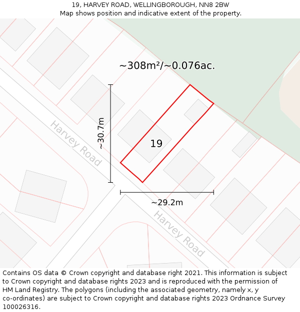 19, HARVEY ROAD, WELLINGBOROUGH, NN8 2BW: Plot and title map