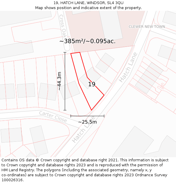 19, HATCH LANE, WINDSOR, SL4 3QU: Plot and title map