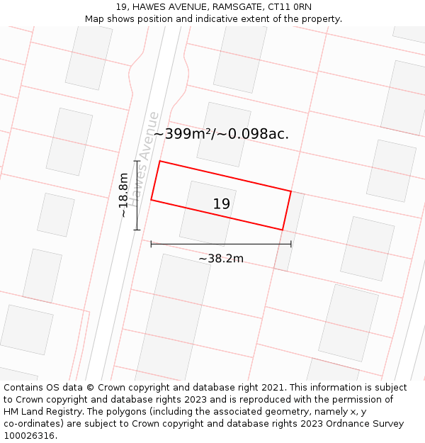 19, HAWES AVENUE, RAMSGATE, CT11 0RN: Plot and title map