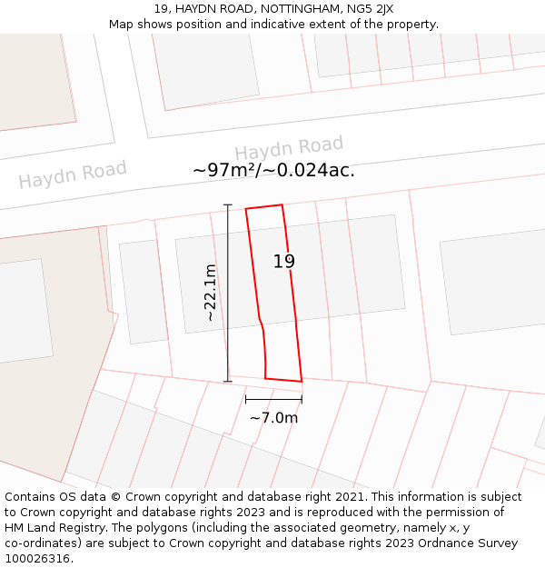 19, HAYDN ROAD, NOTTINGHAM, NG5 2JX: Plot and title map