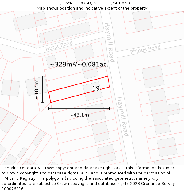 19, HAYMILL ROAD, SLOUGH, SL1 6NB: Plot and title map