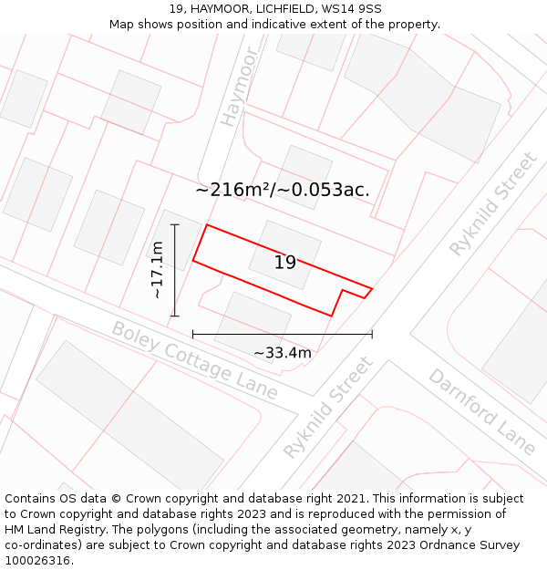 19, HAYMOOR, LICHFIELD, WS14 9SS: Plot and title map