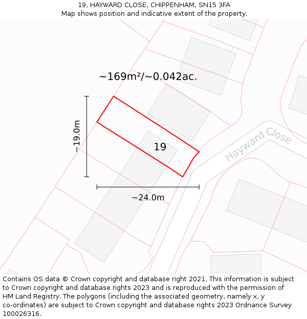 19, HAYWARD CLOSE, CHIPPENHAM, SN15 3FA: Plot and title map