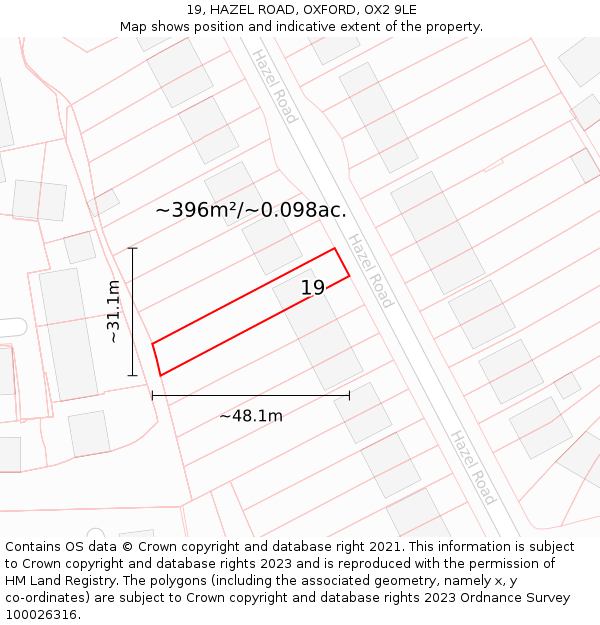 19, HAZEL ROAD, OXFORD, OX2 9LE: Plot and title map