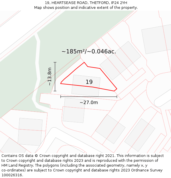 19, HEARTSEASE ROAD, THETFORD, IP24 2YH: Plot and title map