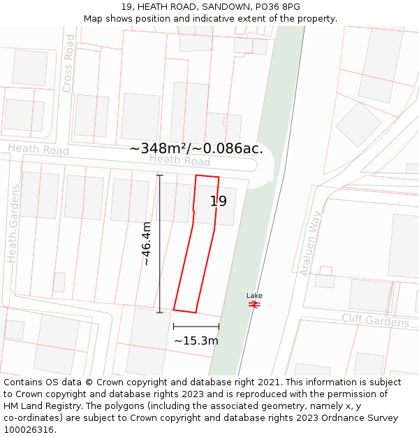 19, HEATH ROAD, SANDOWN, PO36 8PG: Plot and title map