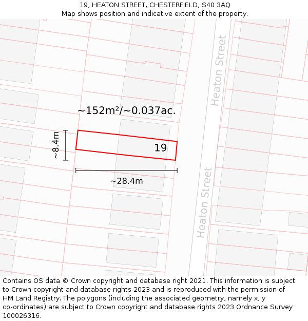 19, HEATON STREET, CHESTERFIELD, S40 3AQ: Plot and title map