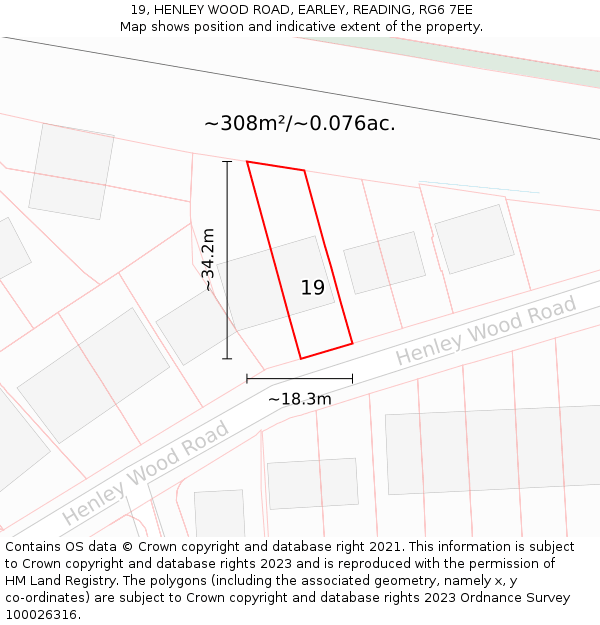 19, HENLEY WOOD ROAD, EARLEY, READING, RG6 7EE: Plot and title map