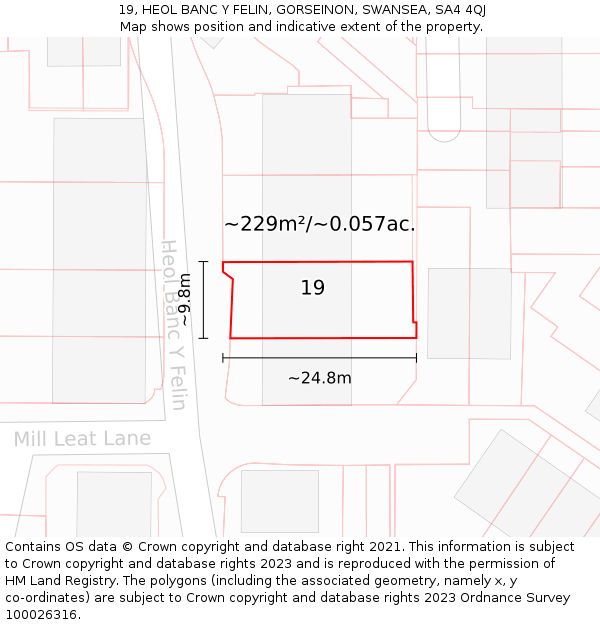 19, HEOL BANC Y FELIN, GORSEINON, SWANSEA, SA4 4QJ: Plot and title map