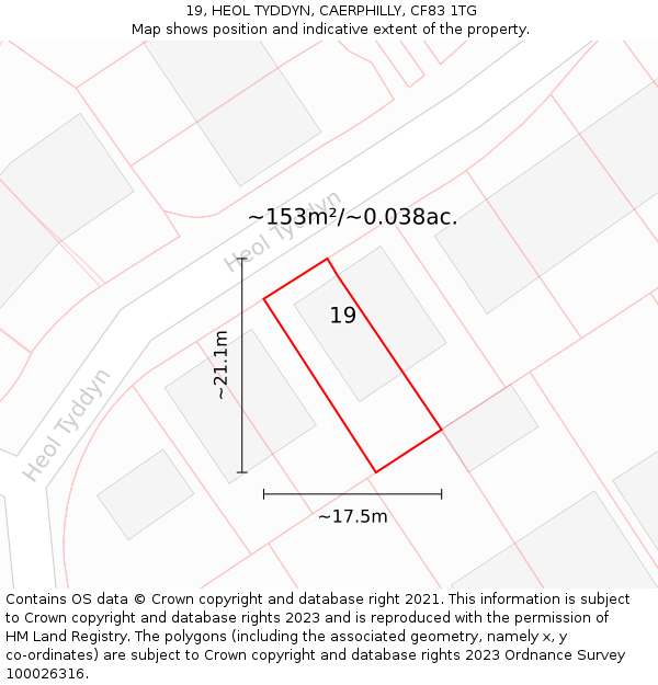 19, HEOL TYDDYN, CAERPHILLY, CF83 1TG: Plot and title map