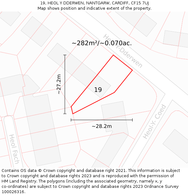 19, HEOL Y DDERWEN, NANTGARW, CARDIFF, CF15 7UJ: Plot and title map