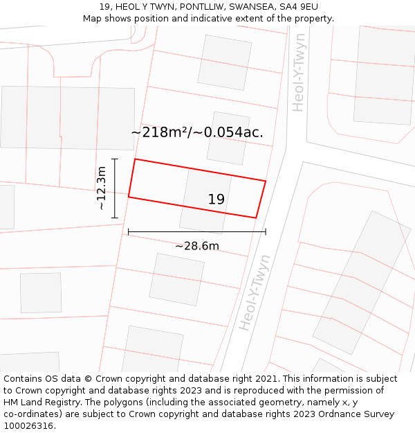 19, HEOL Y TWYN, PONTLLIW, SWANSEA, SA4 9EU: Plot and title map