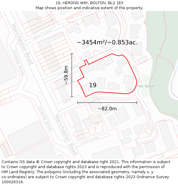 19, HERONS WAY, BOLTON, BL2 1EX: Plot and title map