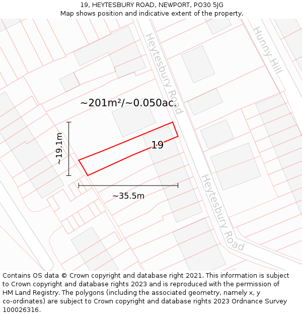 19, HEYTESBURY ROAD, NEWPORT, PO30 5JG: Plot and title map