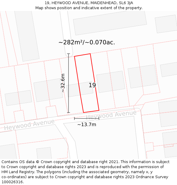 19, HEYWOOD AVENUE, MAIDENHEAD, SL6 3JA: Plot and title map