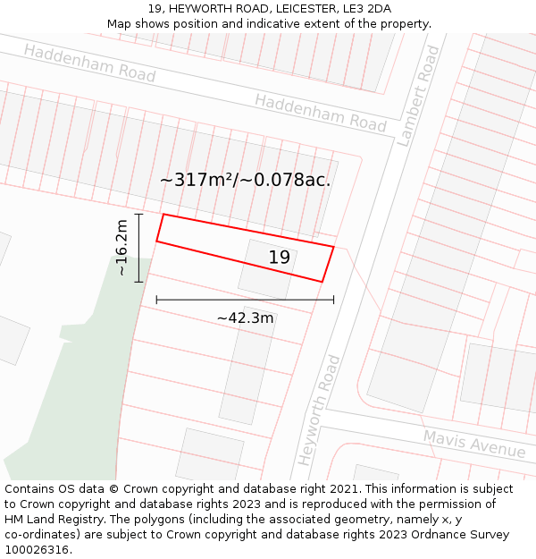 19, HEYWORTH ROAD, LEICESTER, LE3 2DA: Plot and title map