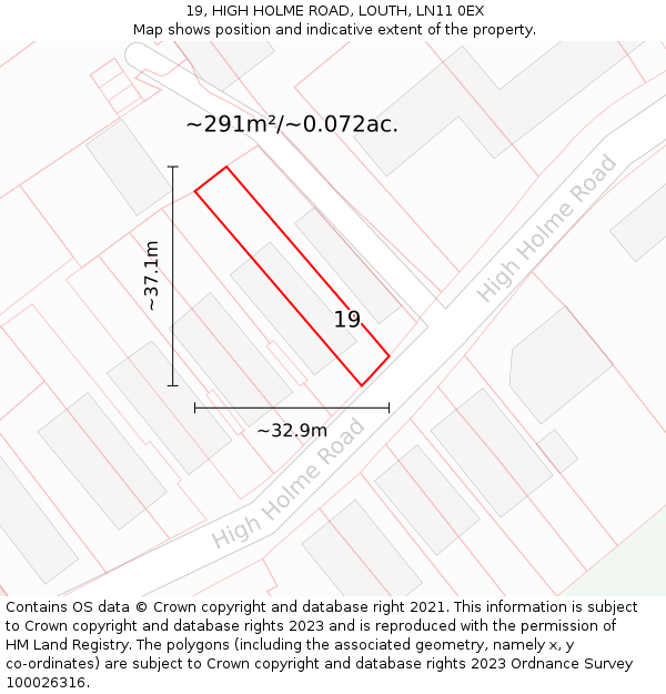 19, HIGH HOLME ROAD, LOUTH, LN11 0EX: Plot and title map