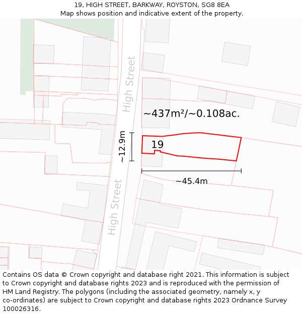 19, HIGH STREET, BARKWAY, ROYSTON, SG8 8EA: Plot and title map