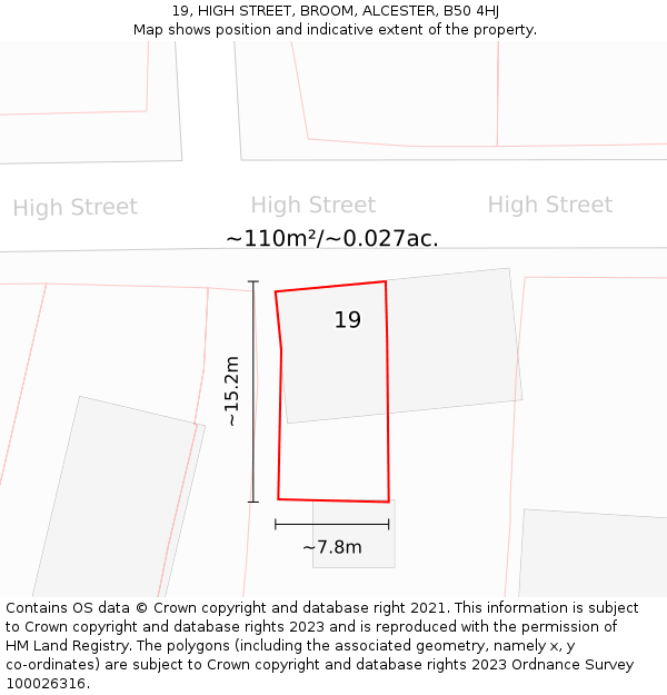 19, HIGH STREET, BROOM, ALCESTER, B50 4HJ: Plot and title map