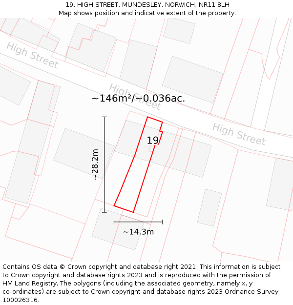 19, HIGH STREET, MUNDESLEY, NORWICH, NR11 8LH: Plot and title map