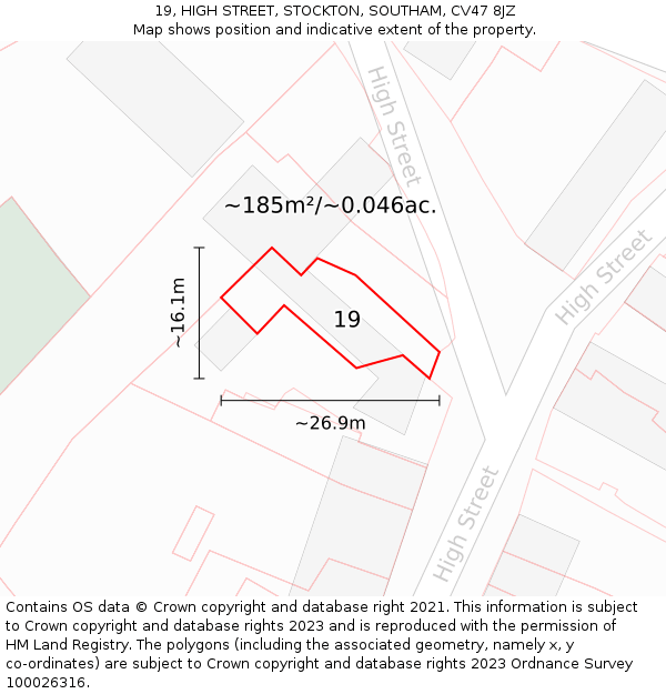 19, HIGH STREET, STOCKTON, SOUTHAM, CV47 8JZ: Plot and title map